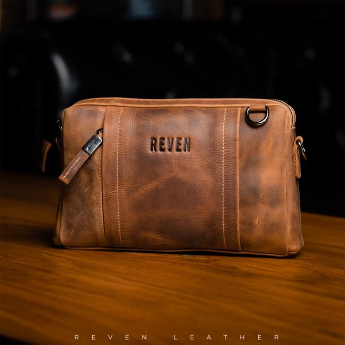Reven Leather Oslo Slingbag - Tas Selempang Pria Kulit Sapi Asli Free Dompet STNK multifungsi waist 