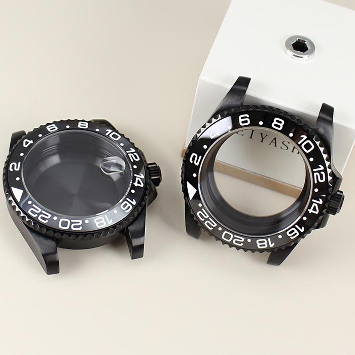 40mm Black GMT Watch Case 316L Stainless Steel For Seiko NH35 NH36 NH38/34 Miyota 8215 ETA 2824 Move