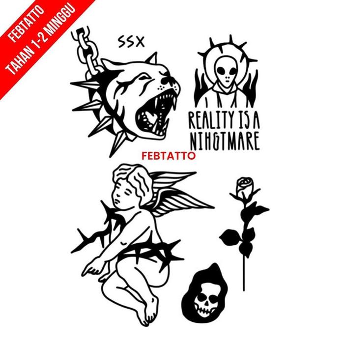 Tato Basic Tahan 5-7 Hari Tato Temporer Rantai Besi Srigala Tato kecil Stiker Tatto Bunga Hantu - M