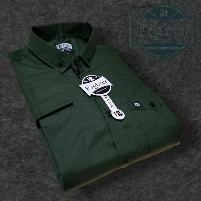 Kemeja Flanel Lengan Panjang Polos Army Pria dan Wanita M. L. XL.