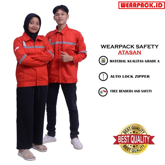 Wearpack Safety Kemeja Atasan Baju Proyek K3 Katelpak Merah Polos