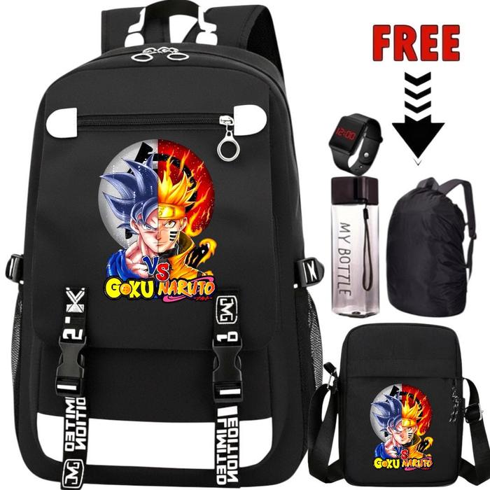 Tas Ransel Sekolah TerBaru Anak Laki Laki Perempuan Remaja Paket 5in1 GOKU VS NARUTO 5001 Fashion Le