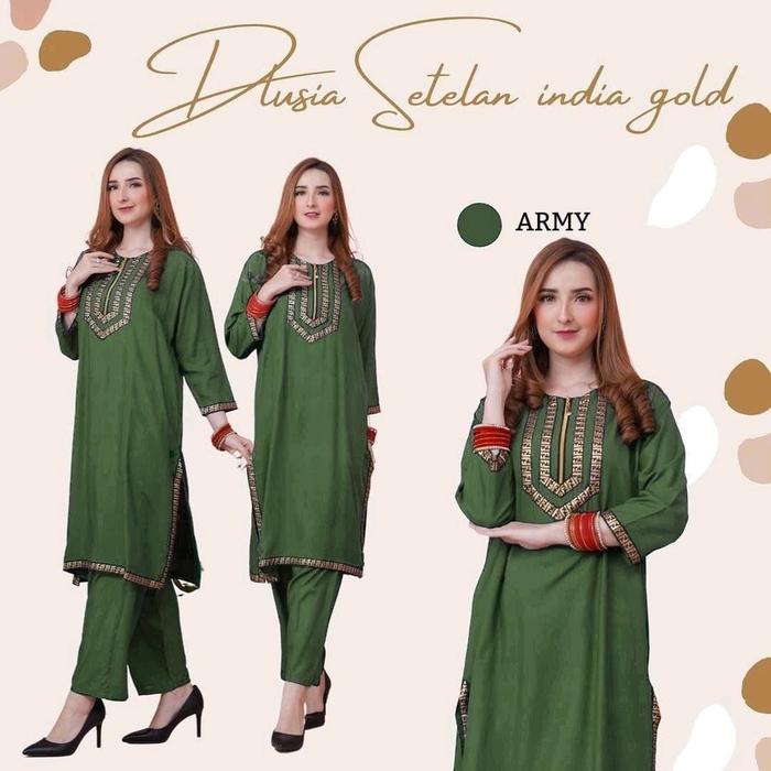 READY STOCK DLUSIA INDIA ONE SET WANITA KEKINIAN TUNIK RENDA JUMBO RAYON SETELAN WANITA SET BAJU MUS