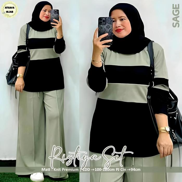 SETELAN WANITA CASUAL NACITA SET RISTIYA SET BAJU KAOS DAN CELANA PANJANG KULOT MUSLIM BB 70KG BTC S