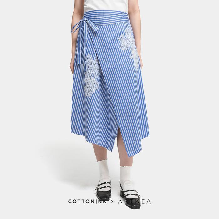 COTTONINK x Artkea - Bawahan Rok Wanita Navy Midi Halliday