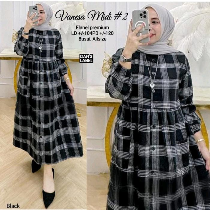 vanesa midi bahan flanel premium ld 110 panjang 120 merk dans label