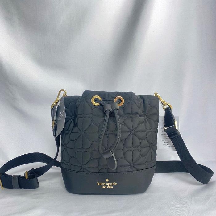 tas wanita ks flower quilted mini bucket black vj