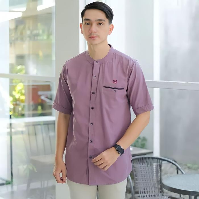 Kemeja koko lengan pendek warna lilac polos bahan toyobo fodu baju koko trending 2026 Atasan Muslim 