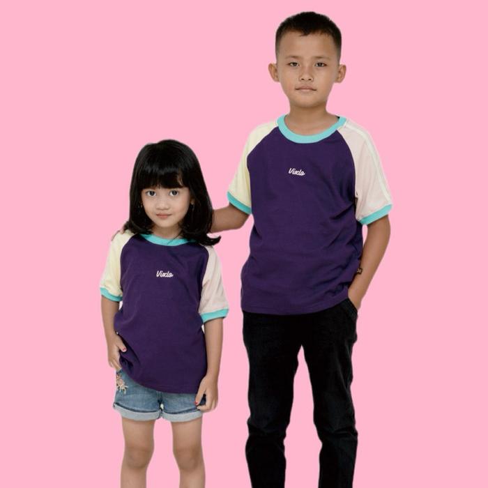 VIXLO Kaos Anak Raglan Colorblock Ungu-Pink cotton kids