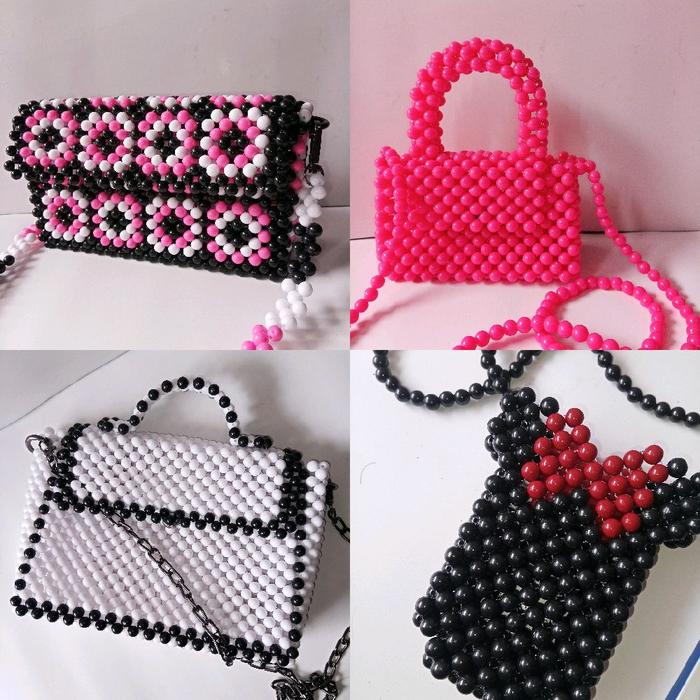 Tas Manik Manik Selempang Wanita Micky Pink Hitam Putih Pink Ready Medan