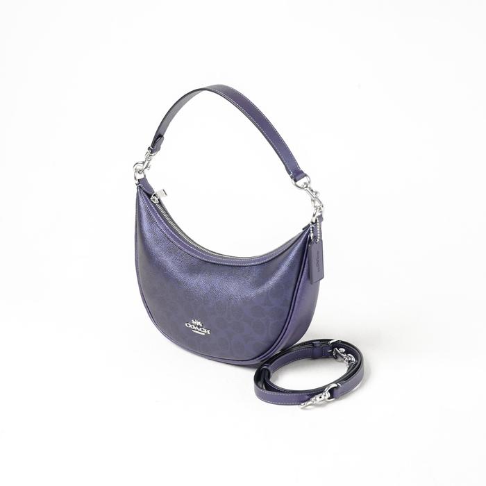 Tas COACH ARIA METALLIC NAVY HOBO BAG WITH LS 100% ORIGINAL