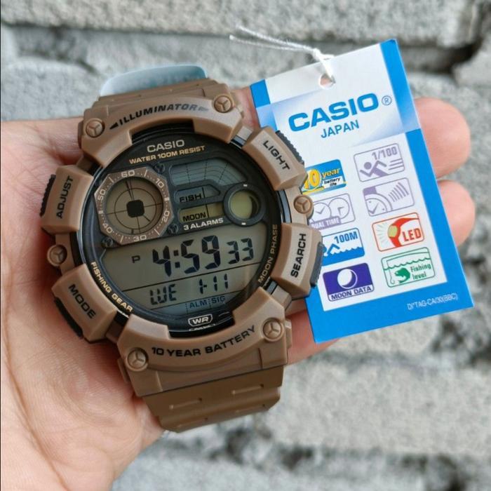 CASIO WS-1500H Jam Tangan Pria Digital Fishing Gear Strap Rubber Original