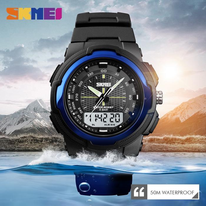 SKMEI Jam Tangan Pria Anti Air 1454 Digital Analog Dual Time WR50M Tali Karet Silikon Men Watch