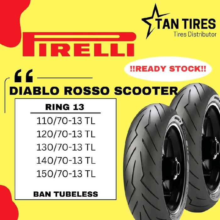 PIRELLI DIABLO ROSSO SCOOTER Ban Motor Tubeless Ring 13 NMAX, TMAX, PCX, Forza (110/70-13, 120/70-13