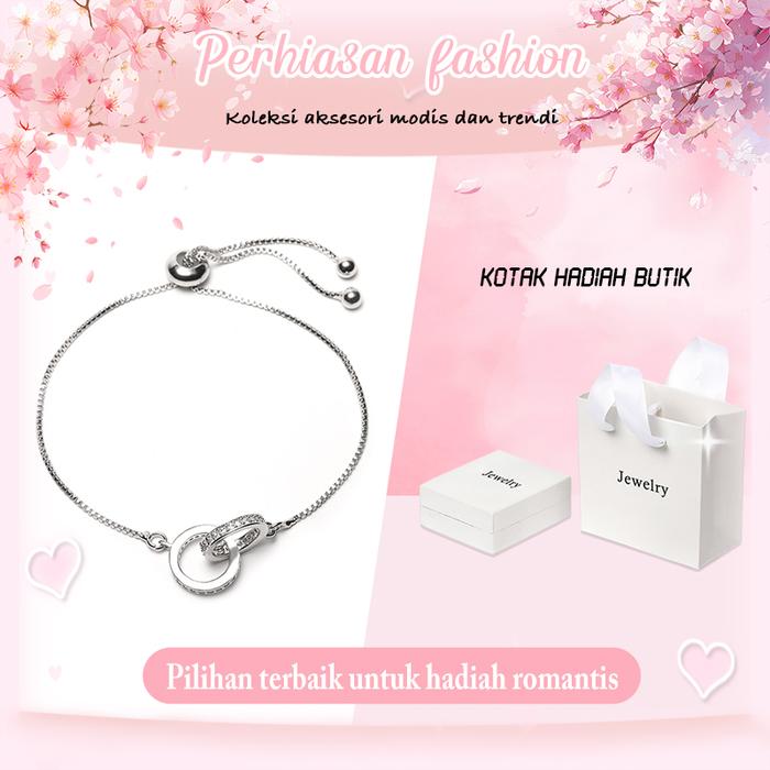 ​Gelang Double Lingkaran Wanita | Lapis Perak Anti Karat Pembawa Keberuntungan | Hadiah Simbolis Fas