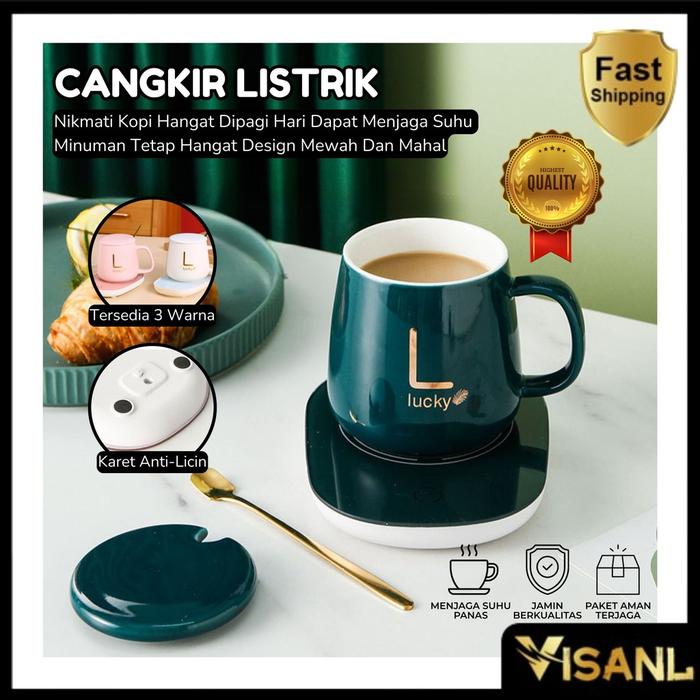 Gelas Set Keramik / Mug Cangkir Gelas Listrik Penghangat Minuman Kopi Susu Cup Coffee Warmer Elektri