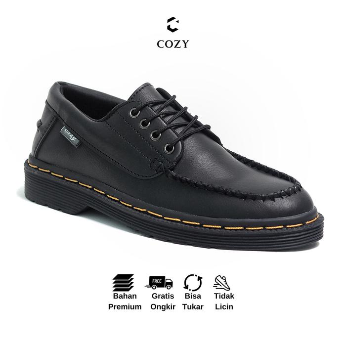 CZY Dazen Black Sepatu Docmart Pria Hitam Pantofel Formal Casual Hitam