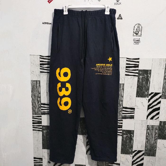 Celana jogger serut Archive Bold Big Logo warna Navy