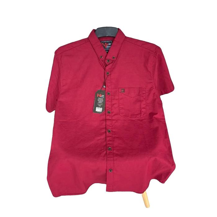 Kemeja Pria Lengan Pendek Premium Warna Maroon Kain Katun Nyaman Linen Slimfit Kantor Casual Rayon B