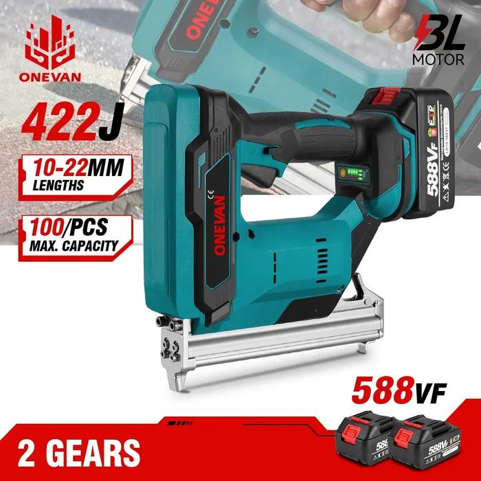 ONEVAN Brushless Electric Nail Gun 2Gears Cordless 422J Stapler