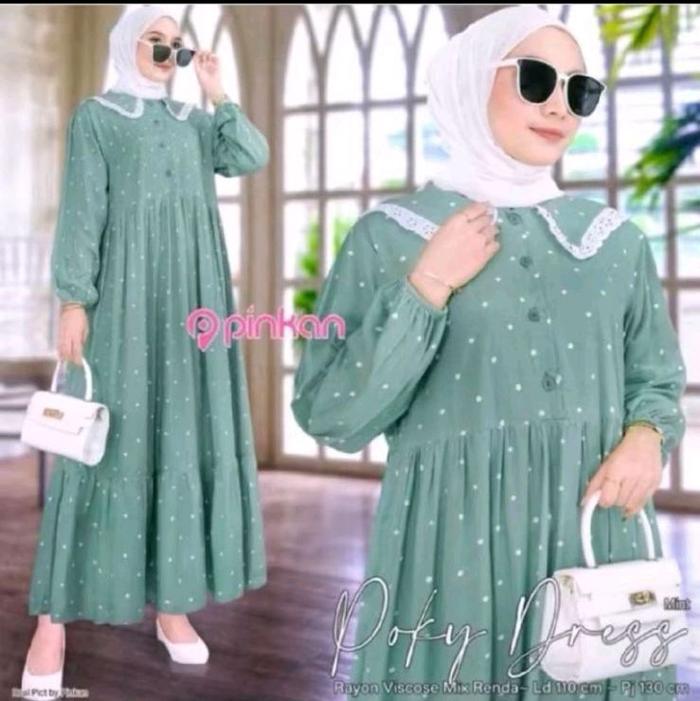 MIDDRESS POKY GAMIS VIRAL POLKADOT DERES MUSLIM BAHAN KATUN