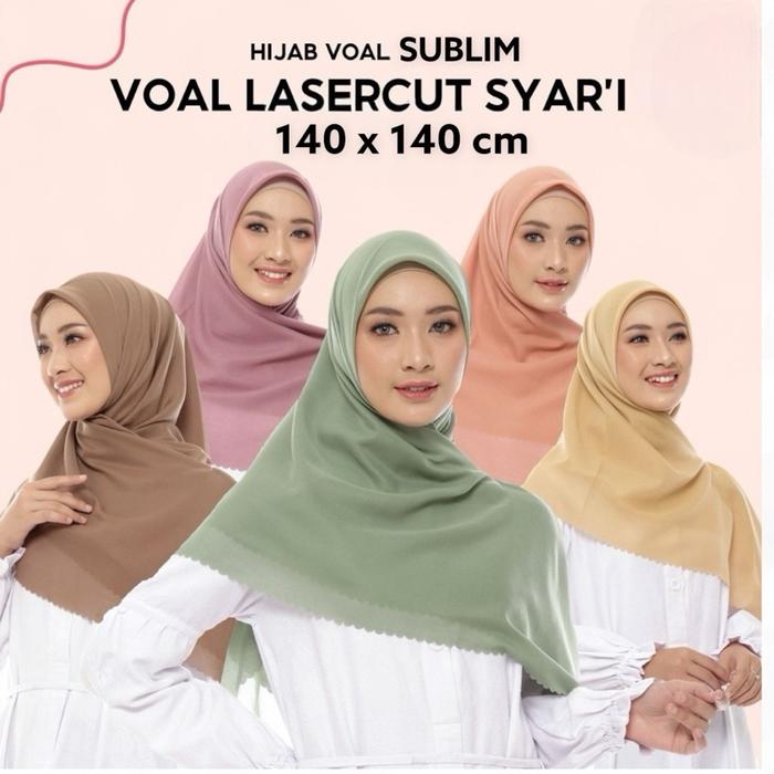 Kerudung Segi Empat Jumbo Polos Voal Lasser Cutting 140 x 140 cm