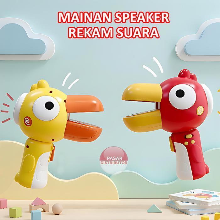 Mainan Mikrofon Anak Bentuk Burung Speaker Musik Rekam Suara Interaktif Mainan Edukasi Balita Lampu 