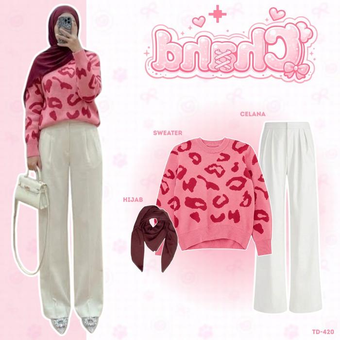 3 IN 1 Set Remaja Korean Hijab (Sweater Fiorenza + Celana + Bella Square) Outfit Kekinian SET TD 420