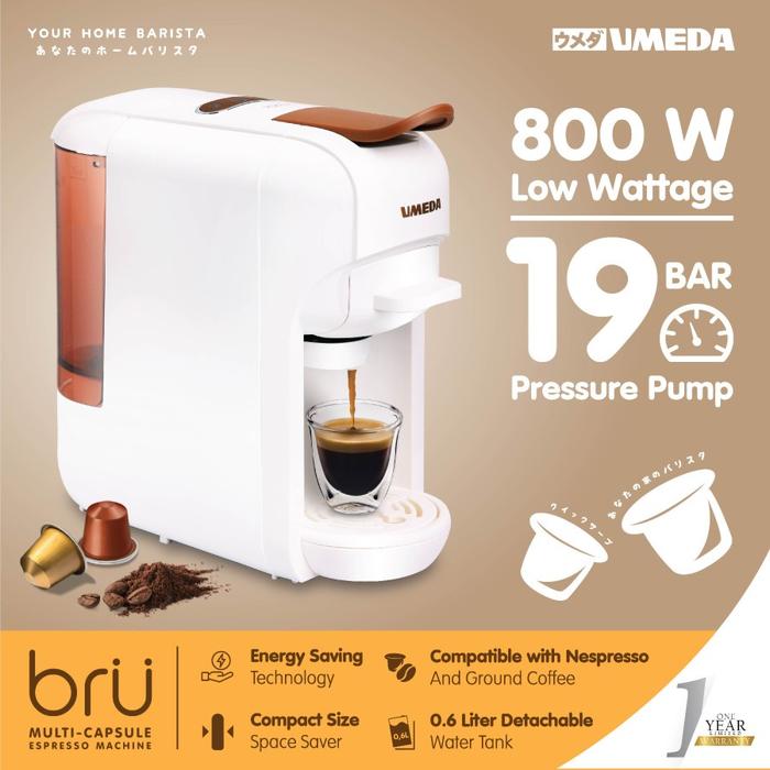 Umeda Coffee Maker Capsule Bru - Mesin Kopi Kompak 19 Bar