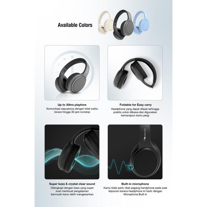 [HWARTZ] Nakamichi My Music Hue Hear Super Bass Wireless Bluetooth Headphones - Beige