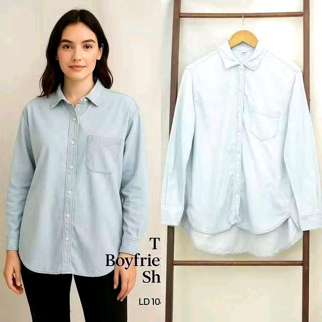 old navy light blue cotton denim women shirt - kemeja wanita