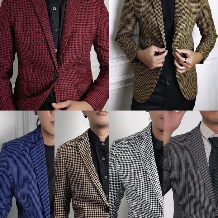 jas pria blazer pria abu cokalat merah navy ungu violet putih abu motif houndstooth kotak kotak tart