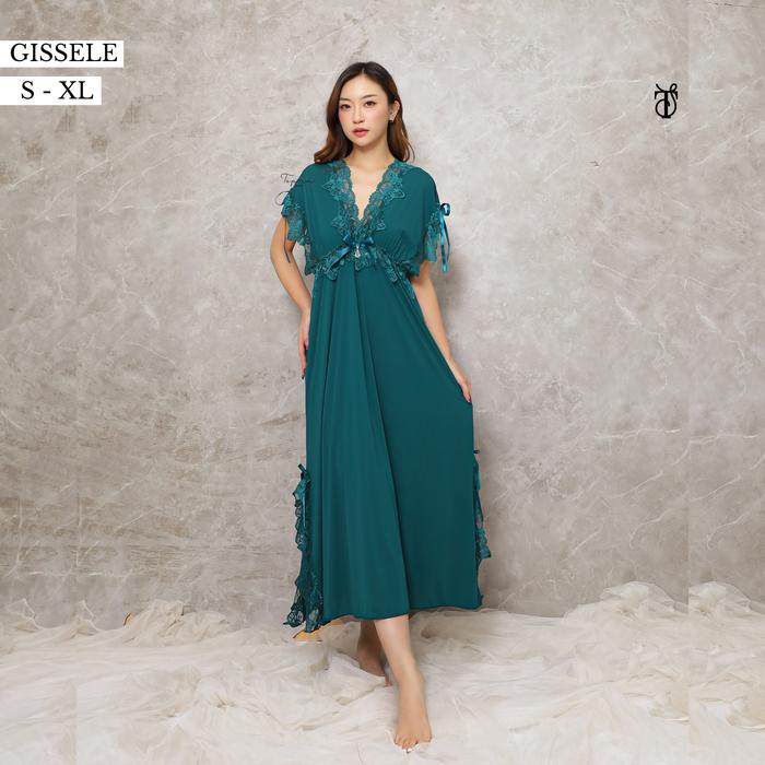 GISSELE Big Size Sutra Lingerie Dress Daster Wanita Baju Tidur Sexy Top-in Secret [ Lingerie Dress +