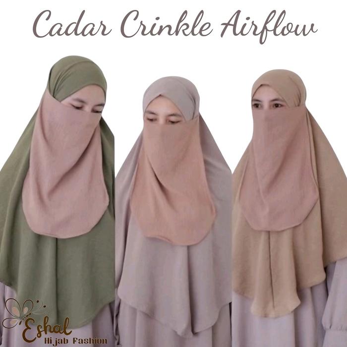 Cadar Crinkle Airflow Premium Niqab Tali 1 Layar Tebal Nyaman Aksesoris Pelengkap Hijab Jilbab Musli