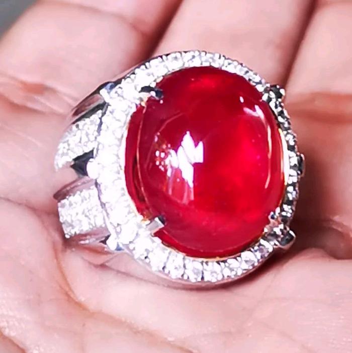 Cincin Pria Mewah Merah Delima / Red Pigeon Blood Ring Silver All Size Top Color And Quality