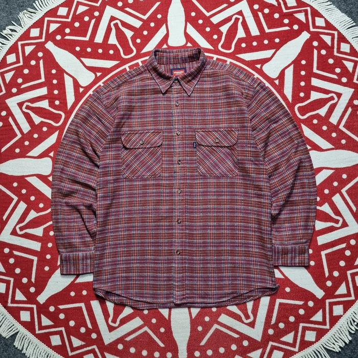 Kemeja Flannel wrangler Double pocket pria lengan panjang