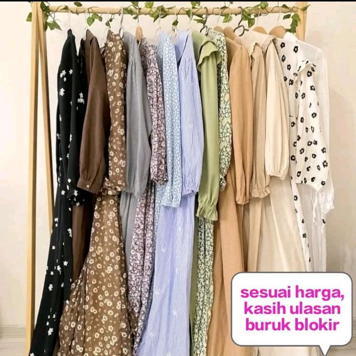 Gamis Wanita pl cuci gudang Elegan dengan Desain Bunga dan Warna Cerah - Baju Muslim Dewasa