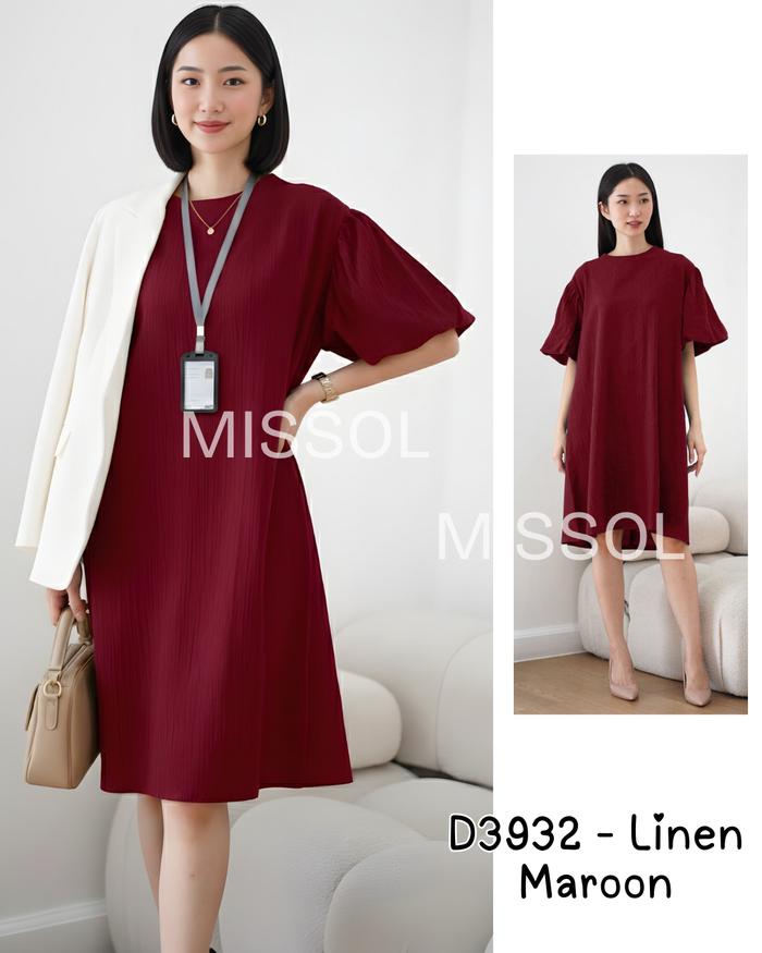 Missol Dress Linen Wanita Lengan Balon D3932 - Dress Kerja & Hangout - Bahan Linen Texture Tidak Str