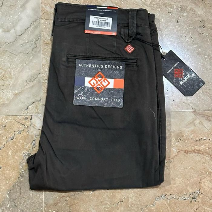 Celana panjang Comfort chinos Pria GAZR Original Slim Stretch Olive 718 BP 0510