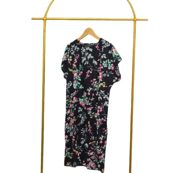 Dres wanita dewasa polos bahan rayon premium / Dres putih motip bunga/ Daster lengan pendek/ Midi dr