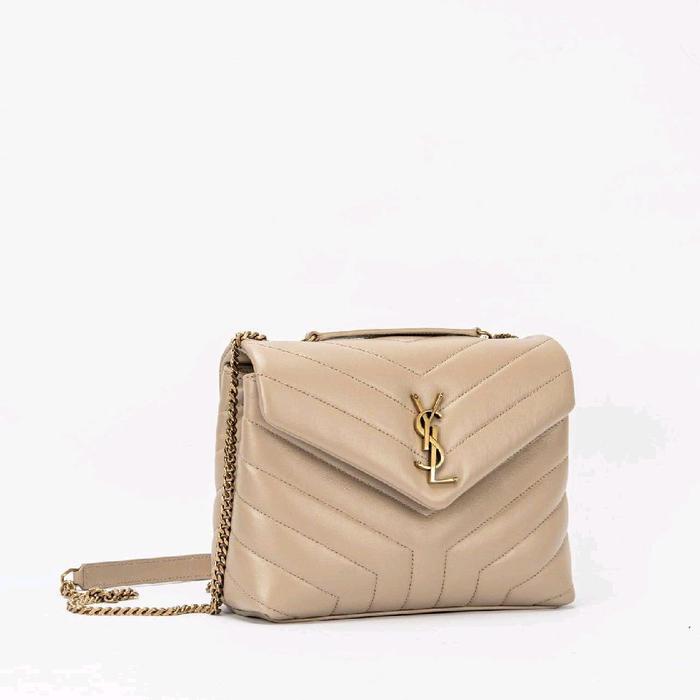 Saint Laurent YSL Small Loulou Shoulder Bag Quilted Leather in Beige Ghw