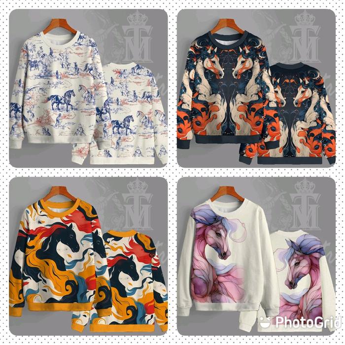 Sweater Imlek Shio Kuda Printing Premium Unisex | Baju Imlek Motif Oriental | Hangat & Elegan Paket 