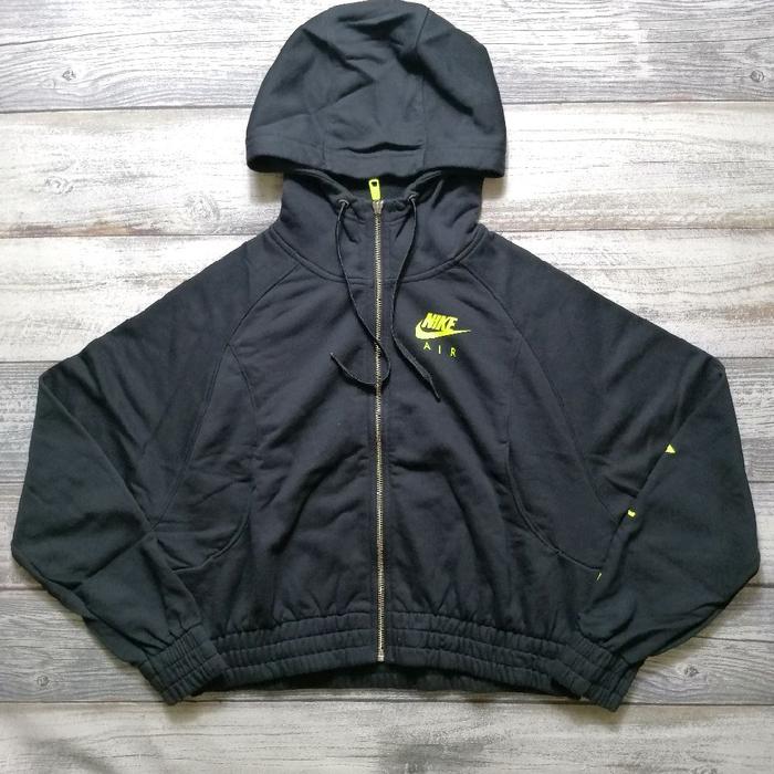 Jaket Hoodie Nike logo Tapped Zipper croptop wanita hitam