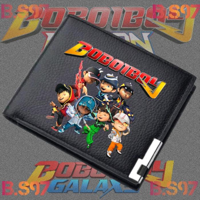 Dompet Lipat Kulit Anak Motif Gambar Boboiboy All Elemen - Hitam - Pria, Uang, Kartu