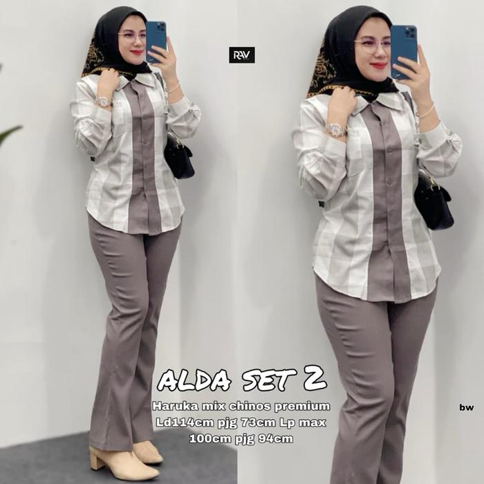 Alda Set setelan wanita atasan kemeja Katun import + celana chinos premium (BB MAX 58)