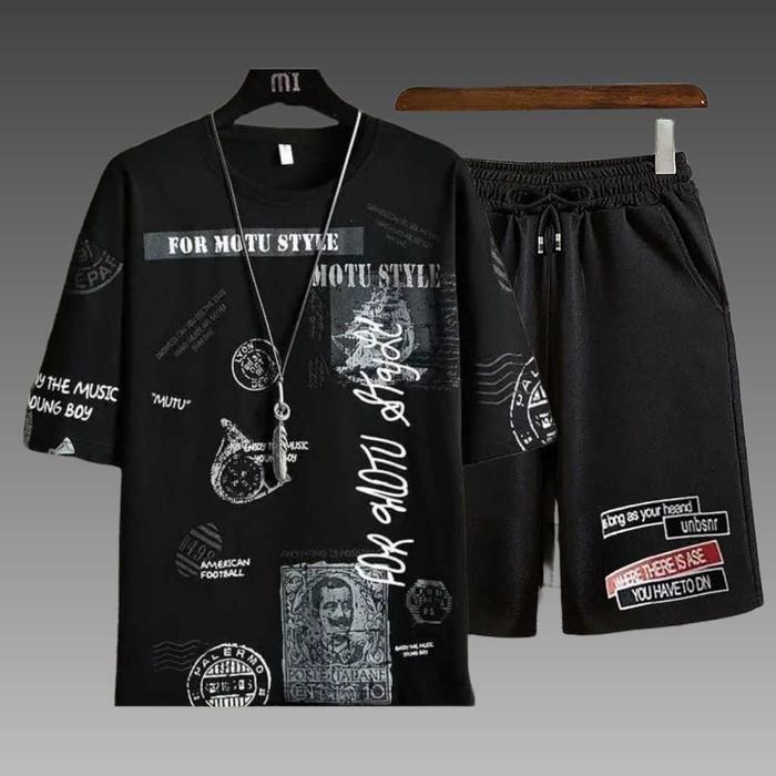 Sazaka -Oneset Oversize Jumbo Setelan Pria Satu Pasang Size M|L-Xxl Set Motu Stelan Cowo Cewe Fashio