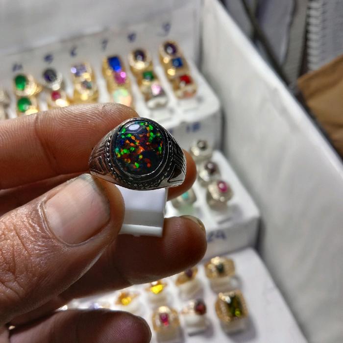 black oval kalimaya afrika Rings