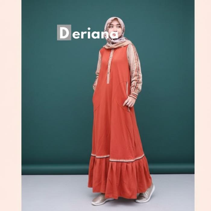 Gamis Panjang Maxi Dress Muslim Casual Modern Wanita Dewasa Deriana Project Maylea Rumple Teracotta 