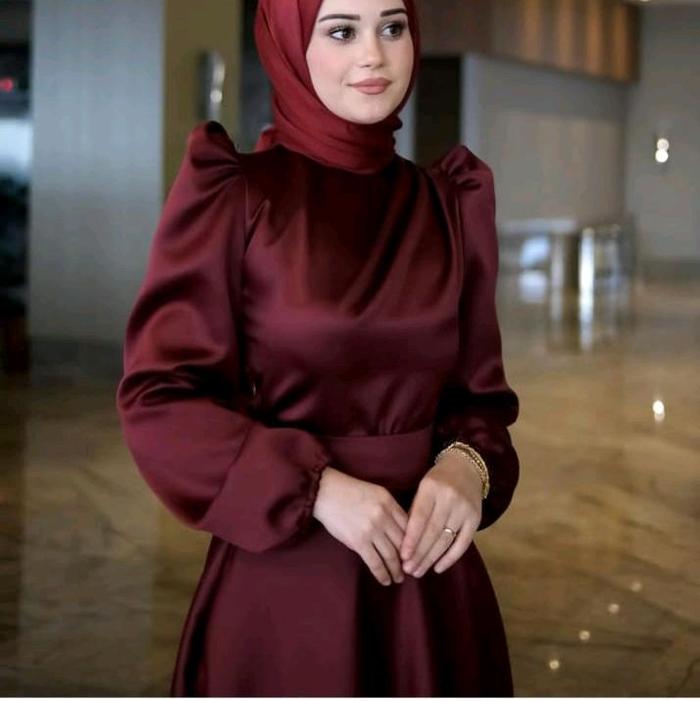 gamis buka payung bahan satin silk maxmara premium gamis polos mewah mayung lebar