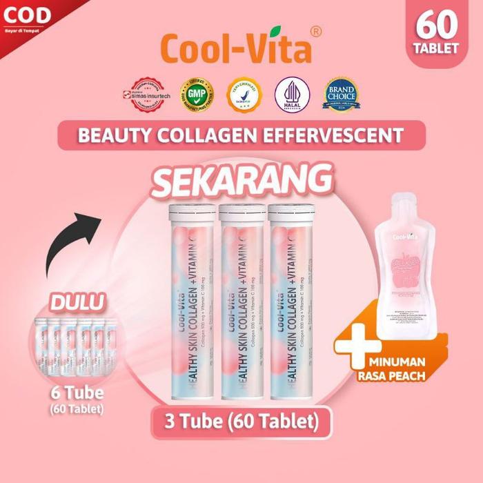 Ready Paket Cerah Bersinar Coolvita Collagen drink 60 tablet+1 sachet